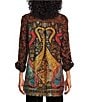 Color:Spice - Image 2 - Woven Jacquard Point Collar Roll-Tab Sleeve Allover Embroidered Button Front Tunic