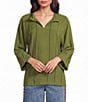 John Mark Woven Johnny Collar 3/4 Sleeve Blouse - Image 1