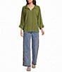 John Mark Woven Johnny Collar 3/4 Sleeve Blouse - Image 3