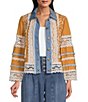 John Mark Woven Lace Inset Point Collar 3/4 Cuffed Sleeve Button Front Jacket - Image 1