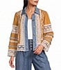 John Mark Woven Lace Inset Point Collar 3/4 Cuffed Sleeve Button Front Jacket - Image 1