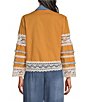 John Mark Woven Lace Inset Point Collar 3/4 Cuffed Sleeve Button Front Jacket - Image 2