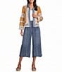 John Mark Woven Lace Inset Point Collar 3/4 Cuffed Sleeve Button Front Jacket - Image 3