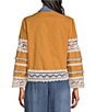 John Mark Woven Lace Inset Point Collar 3/4 Cuffed Sleeve Button Front Jacket - Image 2