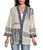 John Mark Woven Lace Patchwork 3/4 Sleeve One Button-Front Jacket - Image 3