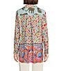 Color:Multi - Image 2 - Woven Mix Print 3/4 Sleeve Point Collar Curved Hem Button Front Tunic