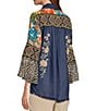Color:Multi - Image 5 - Woven Mixed Animal Print Point Collar 3/4 Flounce Sleeve Curved Hem Button-Front Tunic