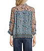 John Mark Woven Multi Floral Wire Collar Long Cinched Sleeve Button-Front Shirt - Image 2