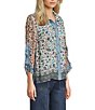 John Mark Woven Multi Floral Wire Collar Long Cinched Sleeve Button-Front Shirt - Image 3