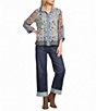 John Mark Woven Multi Floral Wire Collar Long Cinched Sleeve Button-Front Shirt - Image 4