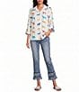 John Mark Woven Multi Novelty Dog Print Point Collar 3/4 Cinched Sleeve Button Front Shirt - Image 3