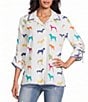 John Mark Woven Multi Novelty Dog Print Point Collar 3/4 Cinched Sleeve Button Front Shirt - Image 1