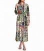 John Mark Woven Multi Patch Print Mandarin Collar Long Sleeve Shirtdress - Image 1