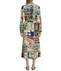 John Mark Woven Multi Patch Print Mandarin Collar Long Sleeve Shirtdress - Image 2