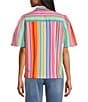 John Mark Woven Multi Stripe Point Collar Short Puff Sleeve Button Front Shirt - Image 2