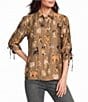 John Mark Woven Novelty Dog Print Point Collar 3/4 Sleeve Shirt - Image 1
