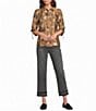 John Mark Woven Novelty Dog Print Point Collar 3/4 Sleeve Shirt - Image 3