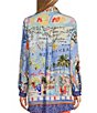Color:Multi - Image 5 - Woven Novelty Print Wire Collar 3/4 Roll-Tab Sleeve Button-Front Tunic