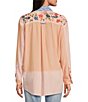 Color:Stripe Multi - Image 2 - Woven Paisley Print Embroidered Long Sleeve Button Front Blouse