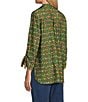 John Mark Woven Parrot Print Wire Collar 3/4 Cinched Tie Sleeve Hi Low Hem Button Front Tunic, Color:Dark Olive - Image 4