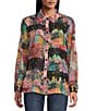 John Mark Woven Patchwork Print Point Collar Long Sleeve Button Front Blouse, Color:Multi Pink - Image 1