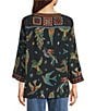 John Mark Woven Placed Print & Embroidery Round Neck 3/4 Sleeve Front button Placket Blouse - Image 2