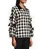 John Mark Woven Plaid Velvet Point Collar Long Sleeve Button-Front Shirt, Color:Black - Image 3