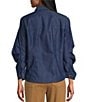 John Mark Woven Point Collar 3/4 Tucked Sleeve Button Front Denim Blouse, Color:Dark Indigo - Image 2