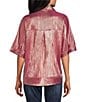 John Mark Woven Point Collar Short Dolman Sleeve Shimmer Pleat Button Front Blouse, Color:Dusty Rose - Image 2