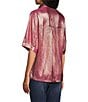 John Mark Woven Point Collar Short Dolman Sleeve Shimmer Pleat Button Front Blouse, Color:Dusty Rose - Image 4