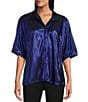 John Mark Woven Point Collar Short Dolman Sleeve Shimmer Pleat Button Front Blouse, Color:Royal - Image 1