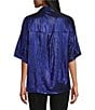 John Mark Woven Point Collar Short Dolman Sleeve Shimmer Pleat Button Front Blouse, Color:Royal - Image 2