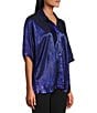 John Mark Woven Point Collar Short Dolman Sleeve Shimmer Pleat Button Front Blouse, Color:Royal - Image 3