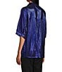 John Mark Woven Point Collar Short Dolman Sleeve Shimmer Pleat Button Front Blouse, Color:Royal - Image 4