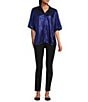 John Mark Woven Point Collar Short Dolman Sleeve Shimmer Pleat Button Front Blouse, Color:Royal - Image 5