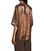 John Mark Woven Point Collar Short Dolman Sleeve Shimmer Pleat Button Front Blouse, Color:Brown - Image 4
