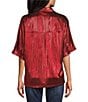 John Mark Woven Point Collar Short Dolman Sleeve Shimmer Pleat Button Front Blouse, Color:Red - Image 2
