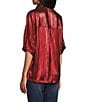 John Mark Woven Point Collar Short Dolman Sleeve Shimmer Pleat Button Front Blouse, Color:Red - Image 4