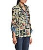 John Mark Woven Quilt Patchwork Mix Print Wire Collar 3/4 Sleeve Top - Image 4