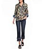 John Mark Woven Quilt Patchwork Mix Print Wire Collar 3/4 Sleeve Top - Image 5