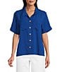 John Mark Woven Solid Wire Collar Short Sleeve Button Front Shirt - Image 1