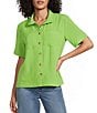 John Mark Woven Solid Wire Collar Short Sleeve Button Front Shirt - Image 1