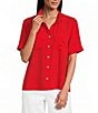 John Mark Woven Solid Wire Collar Short Sleeve Button Front Shirt - Image 1