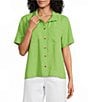 John Mark Woven Solid Wire Collar Short Sleeve Button Front Shirt - Image 6