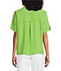 John Mark Woven Solid Wire Collar Short Sleeve Button Front Shirt - Image 6