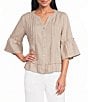 John Mark Woven Split V-Neck 3/4 Ruffle Sleeve Button-Front Blouse - Image 1