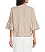 John Mark Woven Split V-Neck 3/4 Ruffle Sleeve Button-Front Blouse - Image 2