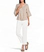 John Mark Woven Split V-Neck 3/4 Ruffle Sleeve Button-Front Blouse - Image 3