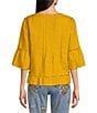 John Mark Woven Split V-Neck 3/4 Ruffle Sleeve Button-Front Blouse - Image 6