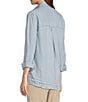 Color:Denim Stripe - Image 4 - Woven Stripe Wire Collar Long Roll-Tab Sleeve High-Low Hem Button-Front Blouse